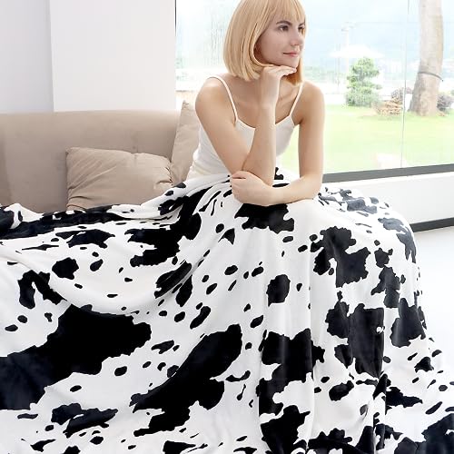 IMUKU Cow Print Blanket Soft Black and White Fleece Throw Warm Cozy Lightweight Couch Blanket Cute Cow Stuff Gifts for Women Girls Kids Mom Teens Boys - Image 2