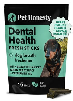 Pet Honesty Pet Honesty Dental Health Fresh Sticks - Oral Hygiene Dental Sticks for Dogs - Dental Dog Chews - Freshen Dog Breath, Reduce Plaque + Tartar - 16 Sticks  - Image 1