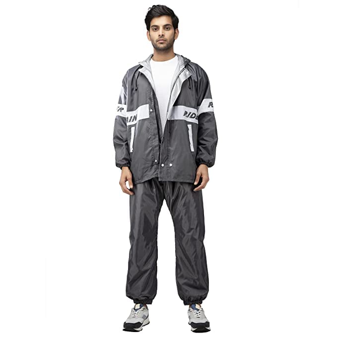 Bulfyss Casual Style Rain Coat For Men Waterproof Polyester Reversible Double Layer Raincoat For Men Bike Riders Rain Suit With Pants, Adjustable Hood, Inner Mobile Pocket, Storage Bag (Xl, Grey) - Image 3