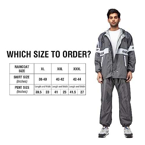 Bulfyss Casual Style Rain Coat For Men Waterproof Polyester Reversible Double Layer Raincoat For Men Bike Riders Rain Suit With Pants, Adjustable Hood, Inner Mobile Pocket, Storage Bag (Xl, Grey) - Image 5
