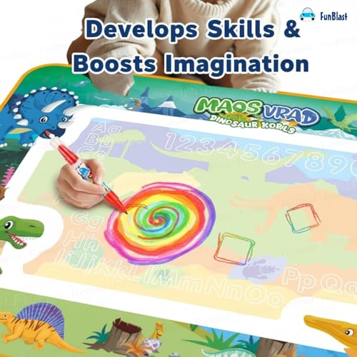 FunBlast Magic Water Drawing Mat with Rainbow Color Swatches - Aqua Magic Drawing Pad for Toddlers, Learning and Educational Doodle Mat for Toddler Girls, Boys, Kids (Dinosaur) - Image 3