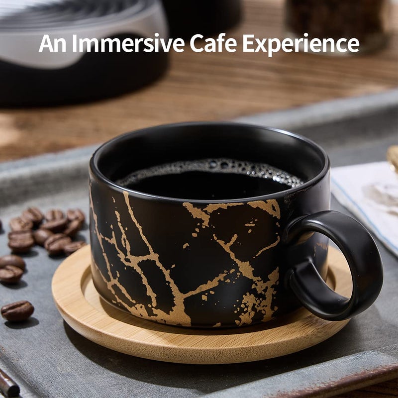 Luka Porcelain Espresso Cup With Metal Stand  6 Ounce Stackable Ceramic Demitasse Espresso Mugs Cappuccino Cups Set For Latte Coffee Cafe Mocha Tea(Set Of 4) - Image 3