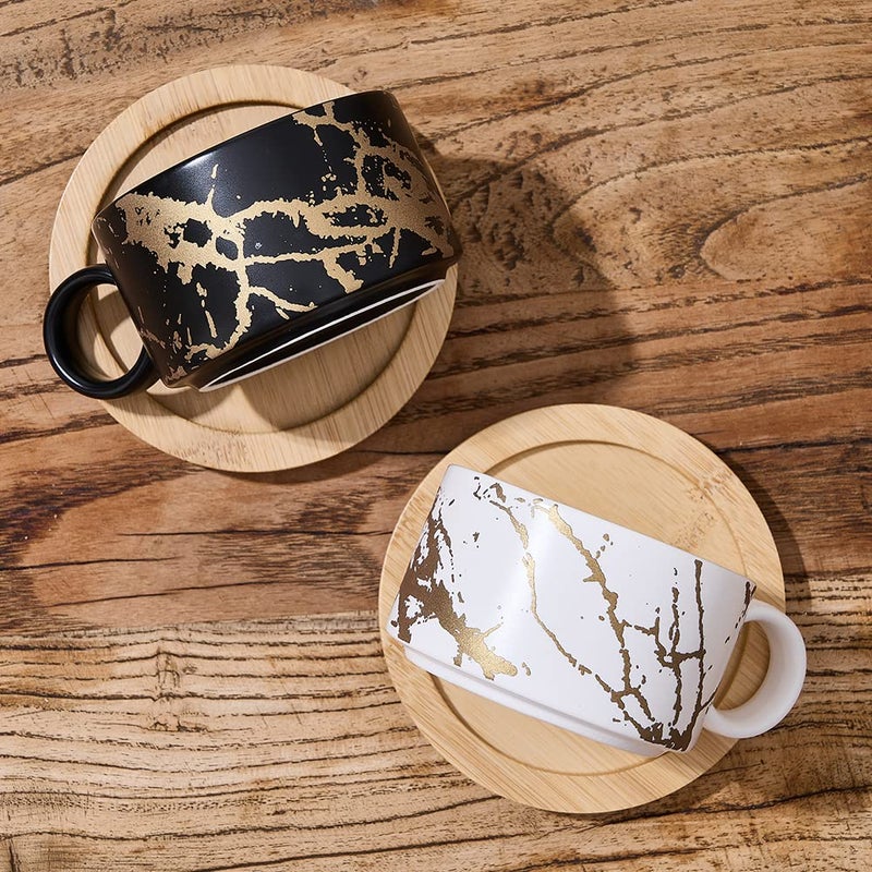 Luka Porcelain Espresso Cup With Metal Stand  6 Ounce Stackable Ceramic Demitasse Espresso Mugs Cappuccino Cups Set For Latte Coffee Cafe Mocha Tea(Set Of 4) - Image 5