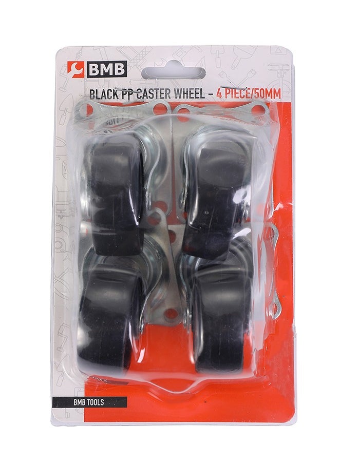 BMB tools - PP Caster Wheel -4 Piece 50mm Black- Plate Casters with Ball Bearing Design and Swivel Movement for Non-Marking Smooth Rolling -for Furniture Office Chairs Trolleys Workbenches and Equipment - Image 1