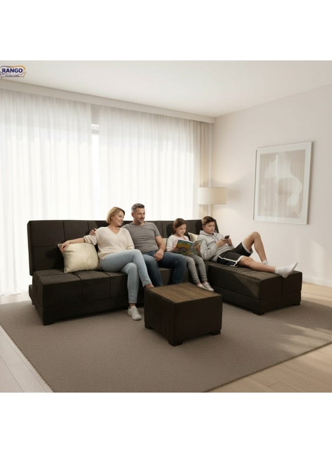 رانجو ركنة سرير من رانجو للاثاث مقاس 2.60*1.65تستخدام في غرفة المعيشة وغرفة الضيوف والمساحات الصغيرة، تتحول الى سريركبير بالون البني - Image 1