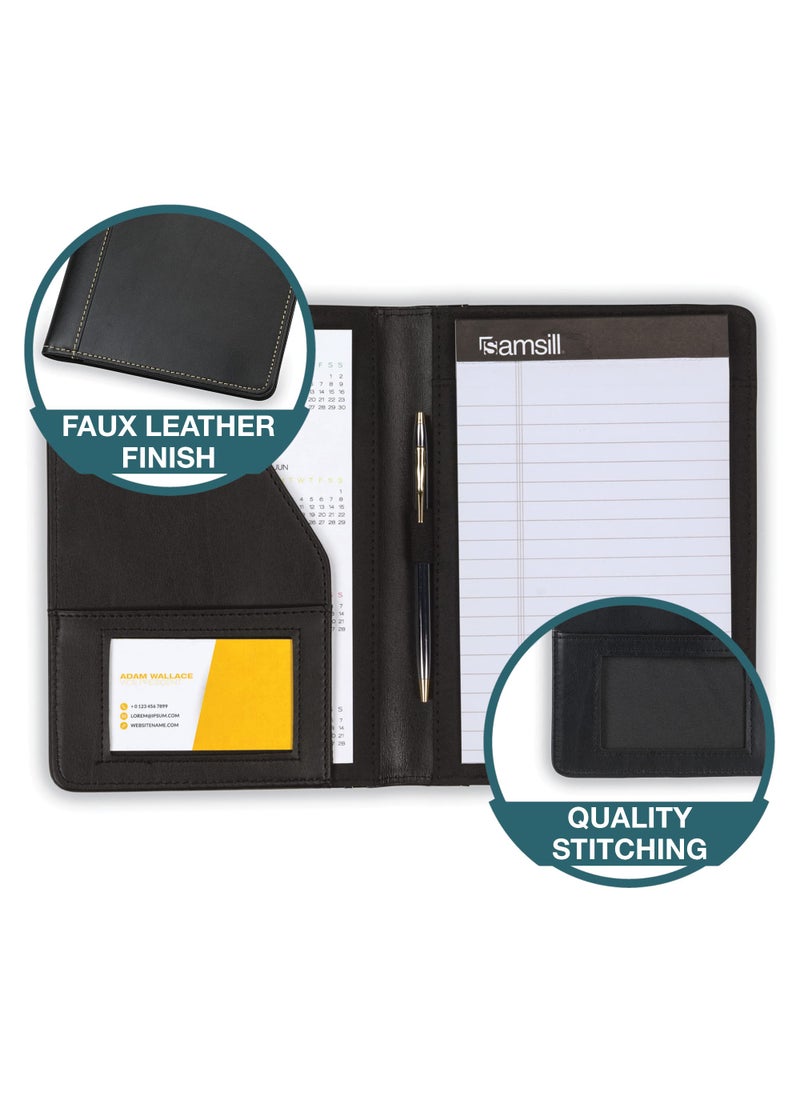 Samsill Samsill Contrast Stitch Faux-Leather Portfolio, Mini Size Business Interview Professional Padfolio, Includes 5 x 8 Inch Writing Pad, Black  - Image 3