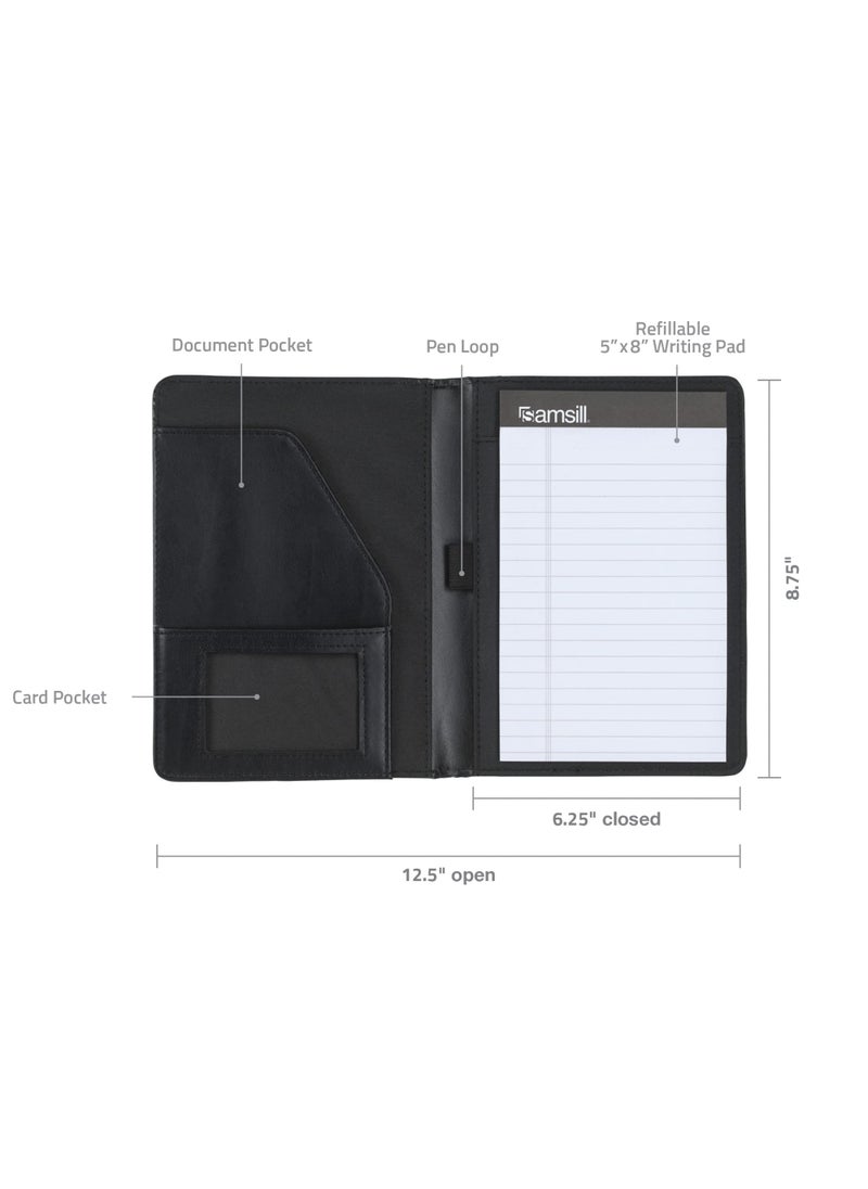 Samsill Samsill Contrast Stitch Faux-Leather Portfolio, Mini Size Business Interview Professional Padfolio, Includes 5 x 8 Inch Writing Pad, Black  - Image 2