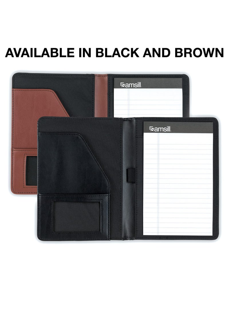 Samsill Samsill Contrast Stitch Faux-Leather Portfolio, Mini Size Business Interview Professional Padfolio, Includes 5 x 8 Inch Writing Pad, Black  - Image 5