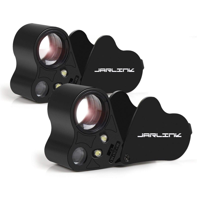 JARLINK 2 Pack 30X 60X Illuminated Jewelers Loupe Magnifier, Foldable Jewelry Magnifier with Bright LED Light for Gems, Jewelry, Coins, Stamps, etc (Black) - Image 1
