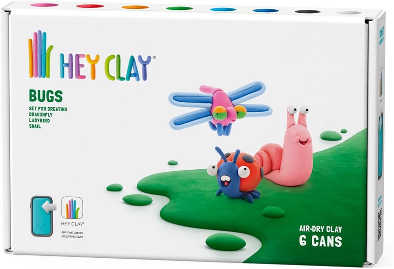 HEY CLAY -DIY Bugs: Snail, Dragonfly, Ladybird Plastic Creative Modelling Air-Dry Clay For Kids 6 Cans - Image 1