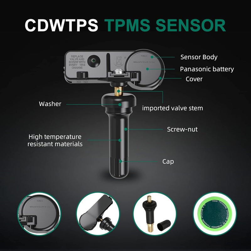 CDWTPS TPMS Sensor,GM 315Mhz Tire Pressure Monitoring Sensor Compatible for Chevy Silverado GMC Cadillac Buick Pontiac Saturn Hummber Saab Replace#13598771 13598772 13586335 13581558 4 Pack - Image 4