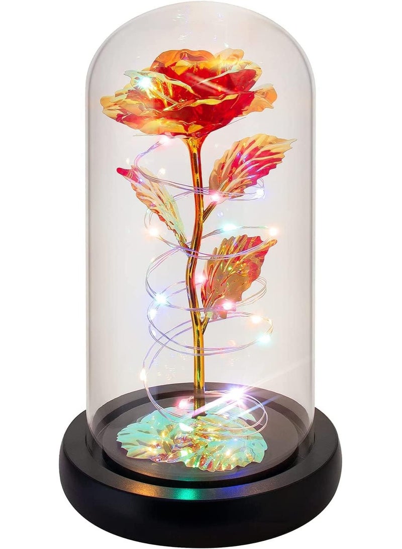 GT-Wheel Galaxy Rose Flower Gift Colorful Artificial Rose Forever in Glass Dome For Wedding Anniversary Birthday  - Image 1