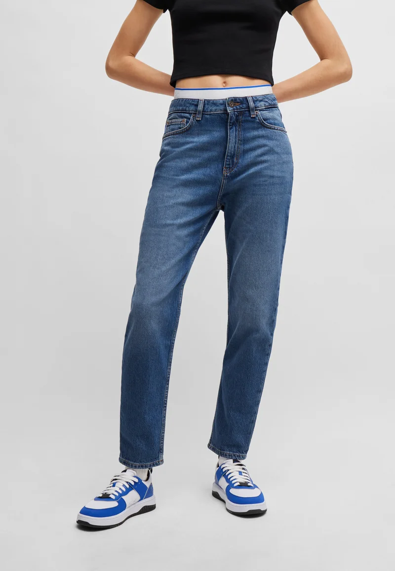 HUGO Mom jeans in medium-blue stretch denim