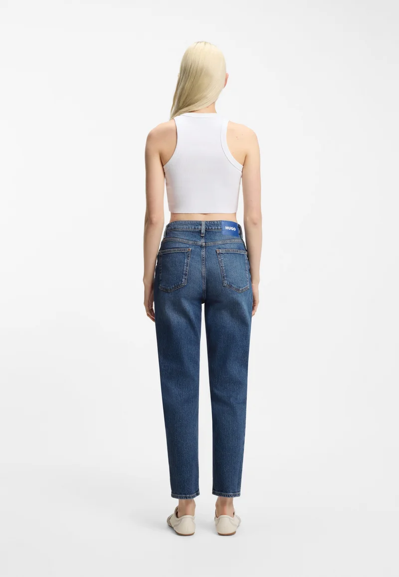 هوجو جينز مومز أزرق متوسط مطاطي