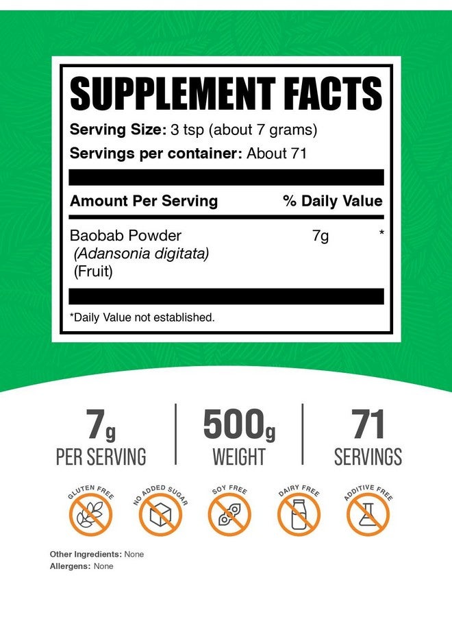 BULKSUPPLEMENTS.COM Baobab Powder - Baobab Supplement, from Baobab Fruit - Antioxidant & Fiber Source, Pack of 1 - Gluten Free, 7g per Serving, 71 Servings, 500g (1.1 lbs) - Image 2