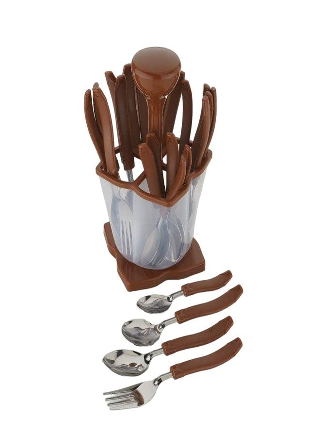 ConvertKitchen 24-Piece Brown Cutlery Set with Stand | Stainless Steel & Plastic | Includes 6 Tablespoons, 6 Teaspoons, 6 Forks, 6 Dessert Spoons | Elegant Dining Tableware - Image 3