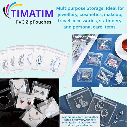 Timatim Pack of 24 Multipurpose Storage Pouch for Jewellery Storage Pouch, Makeup, Travel Accessories Zip Lock Organizer for Cosmetics and Stationery, Clear & Transparent (XS(3x3 in)) - Image 5