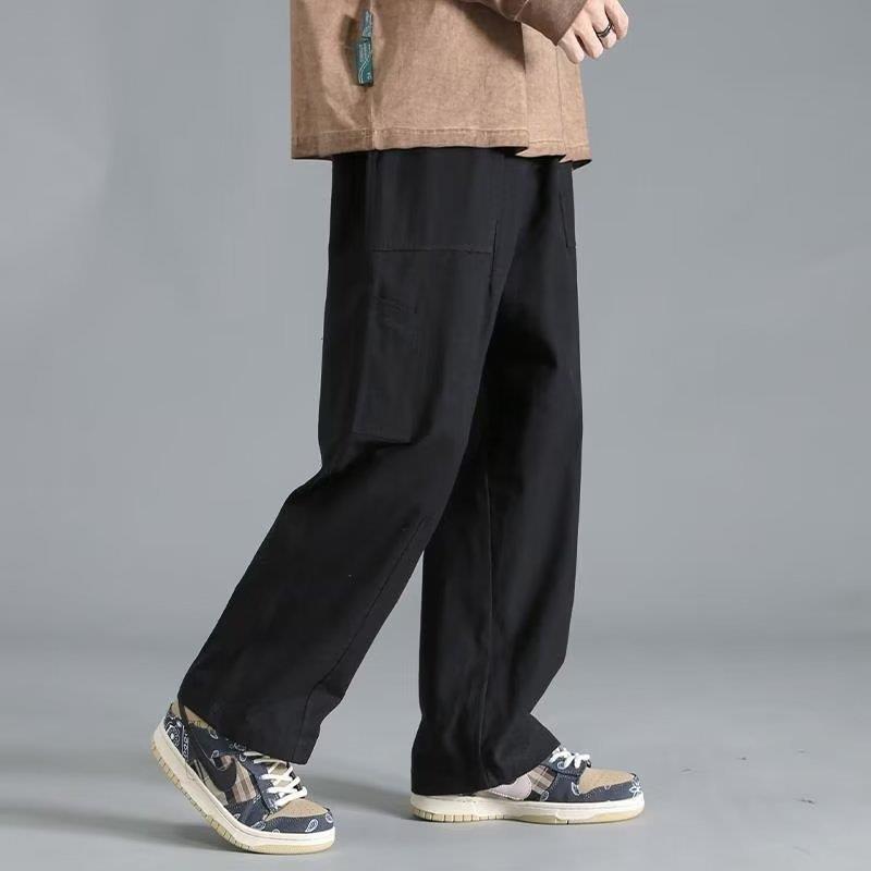 Mens Japanese Cotton Cargo Pants Loose Fit Casual Army Green - Image 2
