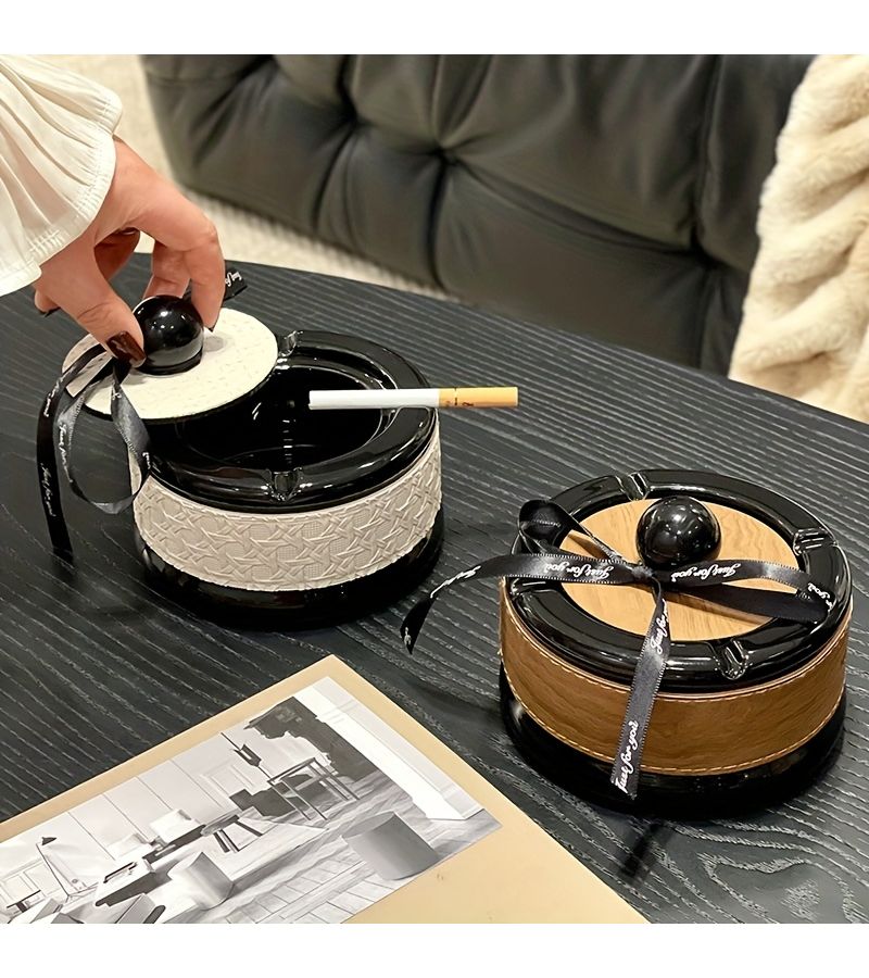 Luxury White Leather Dual Use Car Ashtray With Lid Anti Skid Decorative Premium Gift - Image 3