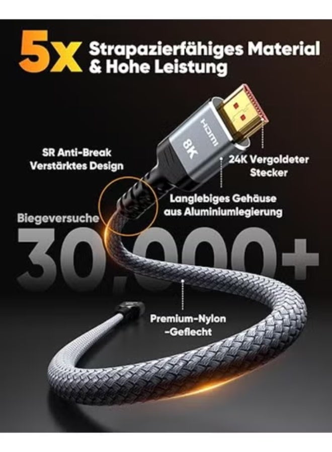 Ultra High Speed HDMI 2.1 Cable (10m) - 48 Gbps Braided Cord - Supports 4K@120Hz, 8K/7680P, Dynamic HDR, eARC - Ideal for Projectors & Gaming Consoles - Image 2