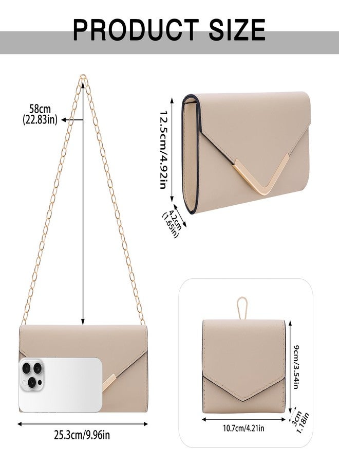 Larcenciel 2-Piece Envelope Clutch Purse Set w/Chain Strap & Matching Wallet, Apricot Leather Women's Evening Handbags, Elegant Crossbody Shoulder Party Bags for Formal Events, Wedding, Cocktail, Prom - Image 5