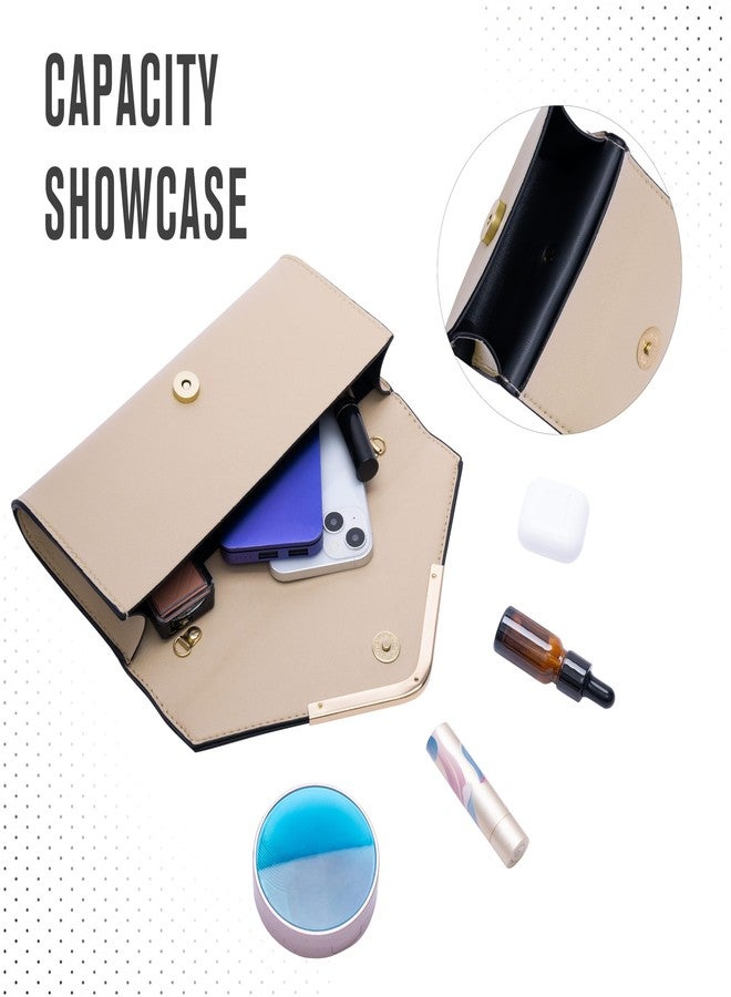 Larcenciel 2-Piece Envelope Clutch Purse Set w/Chain Strap & Matching Wallet, Apricot Leather Women's Evening Handbags, Elegant Crossbody Shoulder Party Bags for Formal Events, Wedding, Cocktail, Prom - Image 4