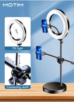 Motim 10.3" Selfie Ring Light, 21.65'' Foldable Desk Stand and 2 Mobile Phone Holders, Overhead Phone Mount with Ring Lights, Desk Phone Light with Tripod Adjustable Shooting Arm for Video Recording, YouTube, TikTok, Live Streaming  - Image 3