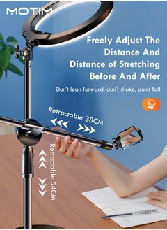 Motim 10.3" Selfie Ring Light, 21.65'' Foldable Desk Stand and 2 Mobile Phone Holders, Overhead Phone Mount with Ring Lights, Desk Phone Light with Tripod Adjustable Shooting Arm for Video Recording, YouTube, TikTok, Live Streaming  - Image 4