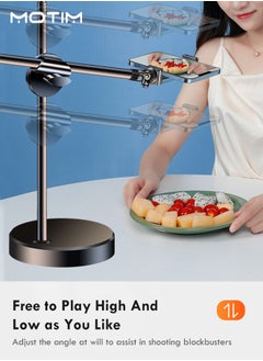 Motim 10.3" Selfie Ring Light, 21.65'' Foldable Desk Stand and 2 Mobile Phone Holders, Overhead Phone Mount with Ring Lights, Desk Phone Light with Tripod Adjustable Shooting Arm for Video Recording, YouTube, TikTok, Live Streaming  - Image 2