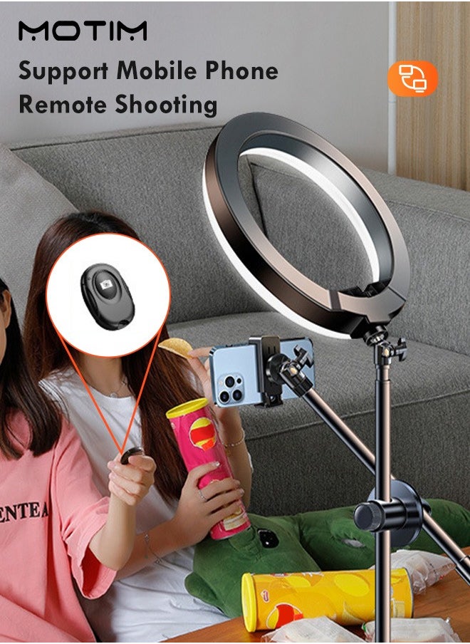 Motim - 10.3" Selfie Ring Light, 21.65'' Foldable Desk Stand and 2 Mobile Phone Holders, Overhead Phone Mount with Ring Lights, Desk Phone Light with Tripod Adjustable Shooting Arm for Video Recording, YouTube, TikTok, Live Streaming - Image 1