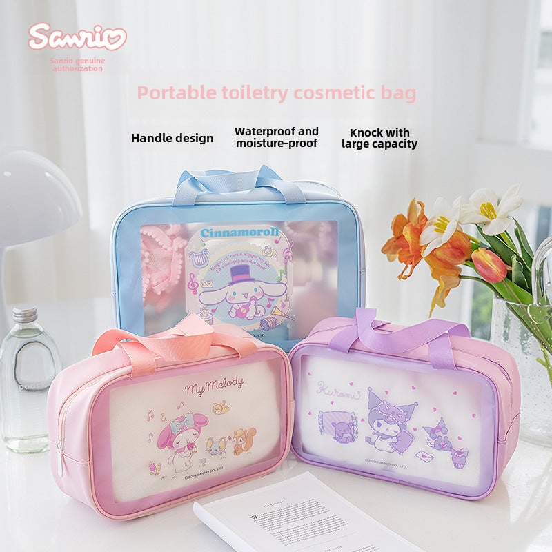 Cosmetic Storage Bag PU Waterproof Large Capacity Cute Cartoon Design - Transparent Window for Home Travel Bath Fitness Use - Image 2