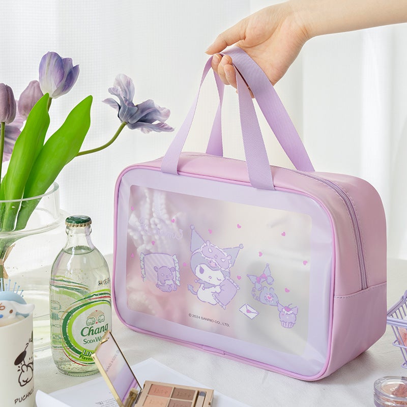 Cosmetic Storage Bag PU Waterproof Large Capacity Cute Cartoon Design - Transparent Window for Home Travel Bath Fitness Use - Image 1