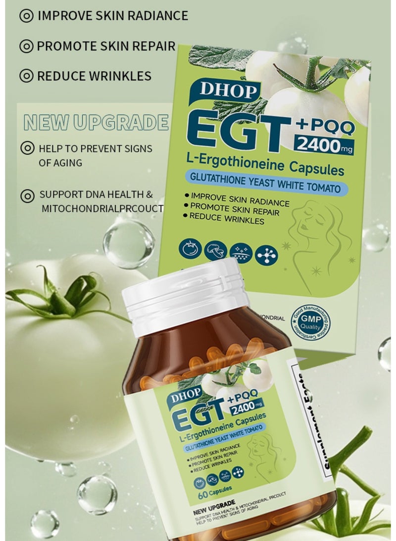 دهاب EGT+PQQ2400MG كبسولات L-Ergothioneine، خميرة الجلوتاثيون والطماطم البيضاء تعمل على تحسين إشراق البشرة وتعزيز إصلاح البشرة وتقليل التجاعيد 60 كبسولة - Image 3