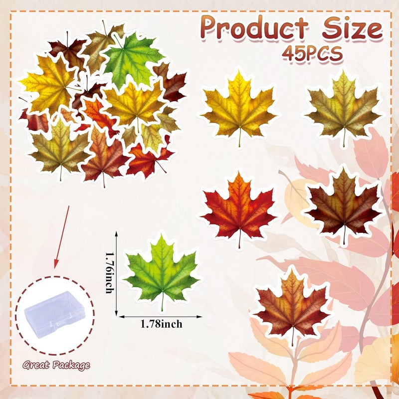 Fyeoxle 45PCS Edible Fall Leaves Cupcake Toppers Wafer Paper Autumn Maple Leaves Cake Decorations Edible Ginkgo Leaf Cupcake Picks for Autumn Thanksgiving Party Birthday Decor Supplies (Multi 2) - Image 2