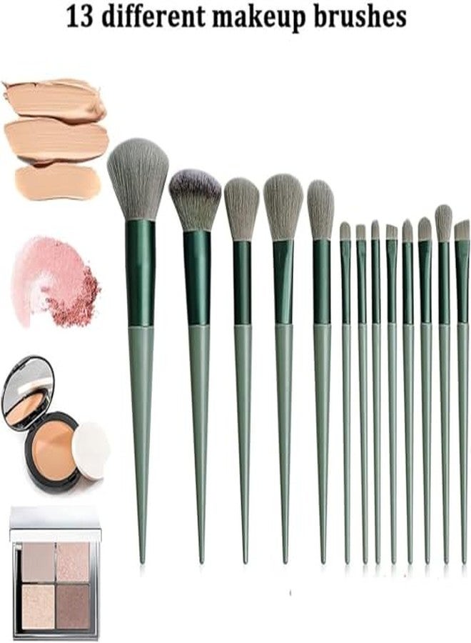 ANNACREATIONS ANNA's Premium 17 Pcs with Gift Box 13 Pcs Makeup Brush Set with 4 Blender Sponge Professional Face & Eye Cosmetic Brushes for Foundation, Blending, Contouring, Eyeshadow - Soft Bristles Green Handle - Image 4