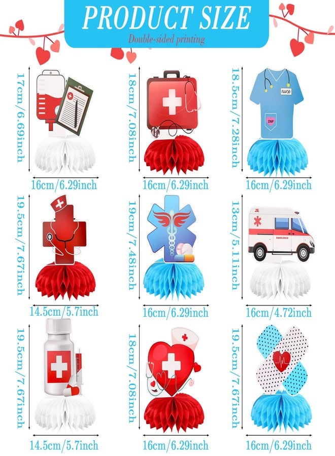 HOWAF 9pcs Nurse Appreciation Week Decorations Honeycomb Centerpieces,Thank You Nurses Table Centerpieces,Nurse Day Party Table Topper for Nursing School Decorations Supplies - Image 2