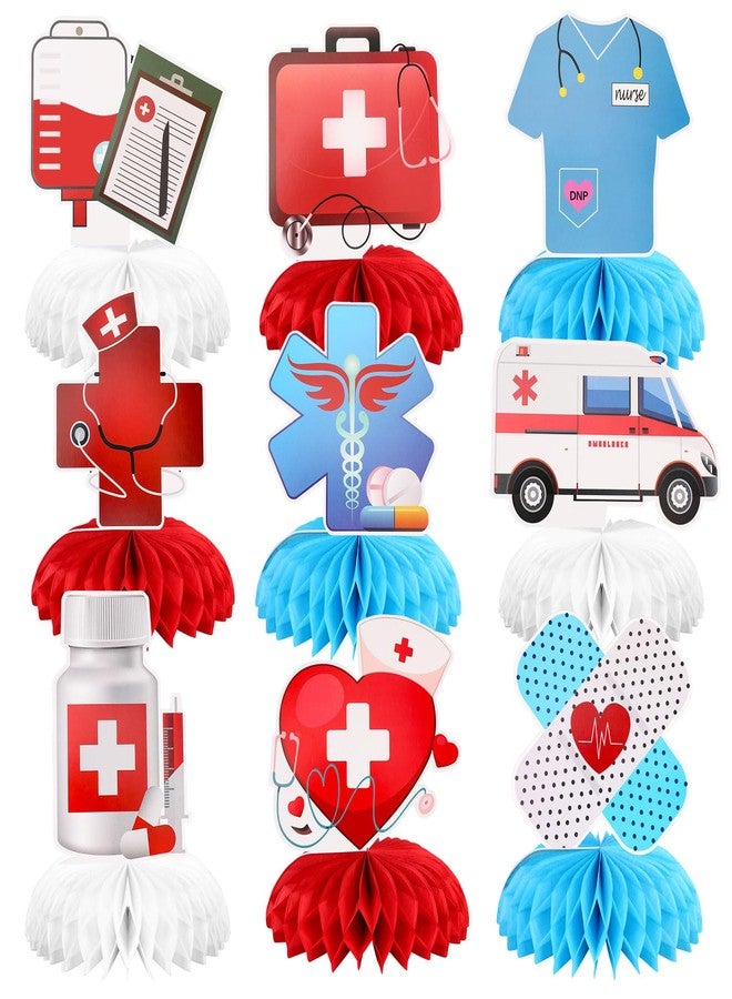 HOWAF 9pcs Nurse Appreciation Week Decorations Honeycomb Centerpieces,Thank You Nurses Table Centerpieces,Nurse Day Party Table Topper for Nursing School Decorations Supplies - Image 1