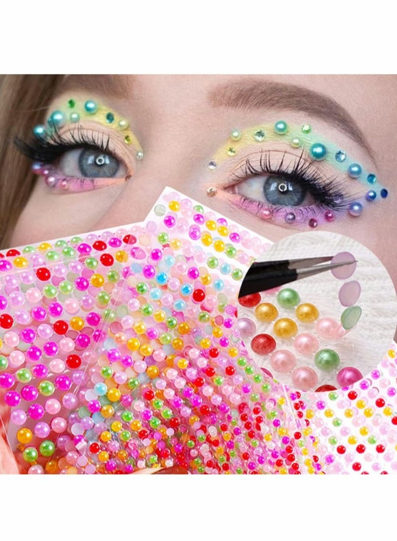 Excefore Self Adhesive Pearl Stickers Makeup,Colorful Pearls Gems for Eyes Face Nail Temporary Tattoo Gems Jewelry DIY Crafts Home Decoration Scrapbooking Embellishments Accessories Festival Decorations, 4 Siz  - Image 1