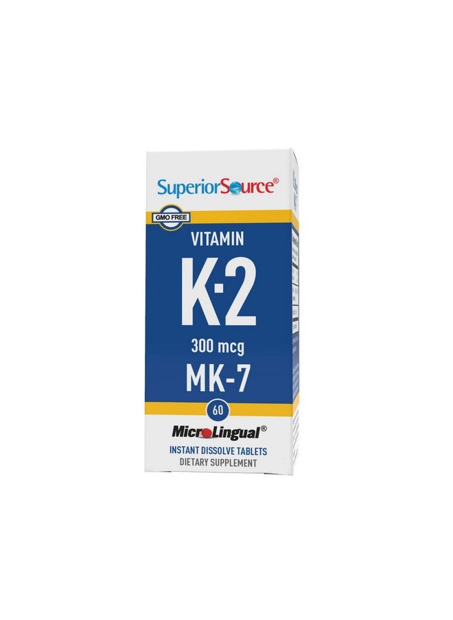 Superior Source - Vitamin K2 Mk 7 (Menaquinone 7) 300 Mcg Quick Dissolve Sublingual Tablets 60 Count Healthy Bones And Arteries Immune & Cardiovascular Support Assists Protein Synthesis Non Gmo - Image 1