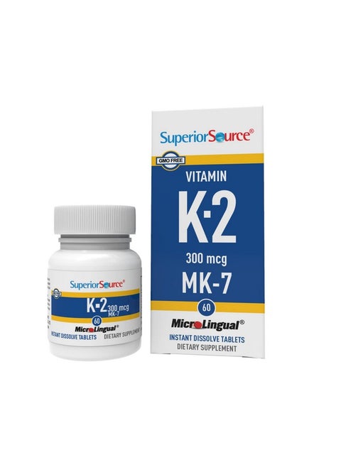 Vitamin K2 Mk 7 (Menaquinone 7) 300 Mcg Quick Dissolve Sublingual Tablets 60 Count Healthy Bones And Arteries Immune & Cardiovascular Support Assists Protein Synthesis Non Gmo