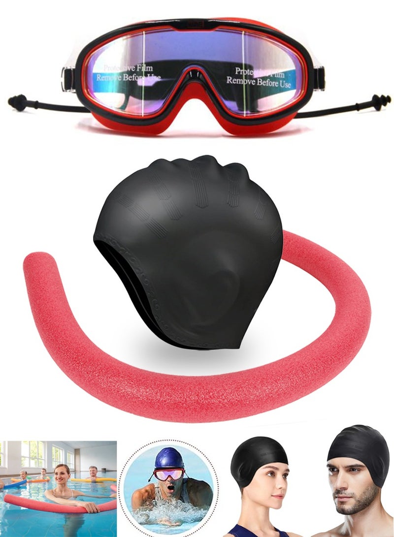 MARVEL Swimming Kit For Adults - Marvel Swim Goggles with Attached Earplugs, Silicone Swimming Cap and Swimming Aid Float Noodle - Anti Fog Goggles, Premium Quality Cap and Swim Float.  - Image 1