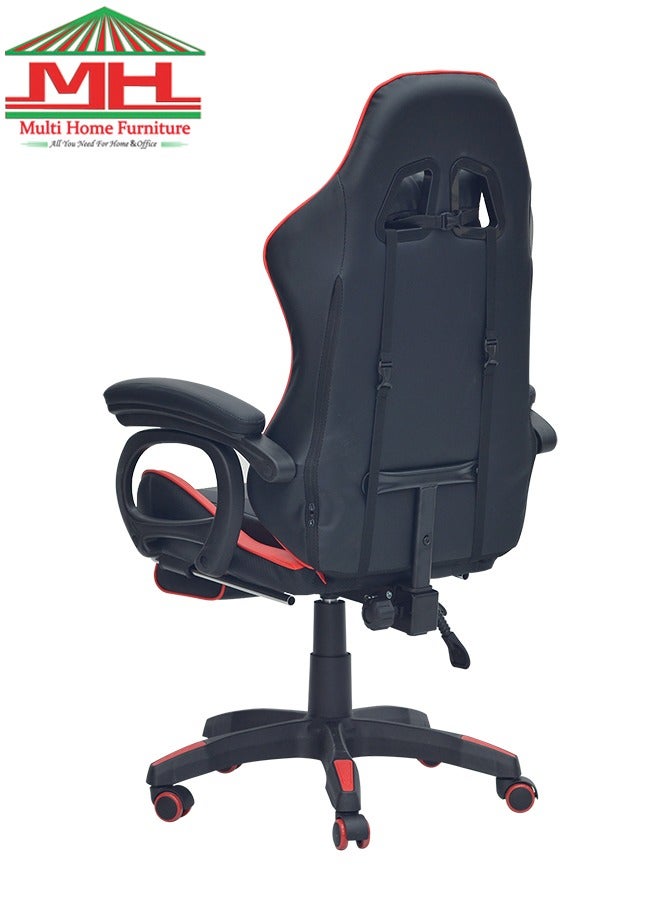 مالتي هوم فيرنيتشر أفضل كرسي ألعاب تنفيذي بتصميم حديث (FR44-RED/BLACK) لكرسي ألعاب الفيديو للكمبيوتر الشخصي مع ظهر متكئ بالكامل ومسند للرأس ومسند للقدمين للبالغين (من 10 إلى 20) عامًا - Image 3