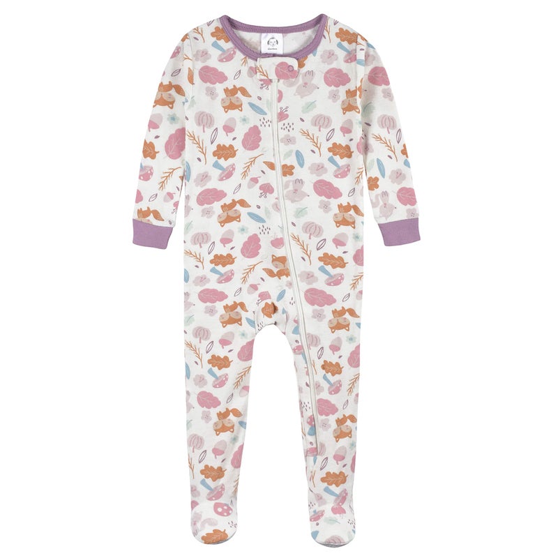 Gerber Baby Girls 2-Pack Footed Pajamas, Woodland Floral Purple, 18 Months - Image 2