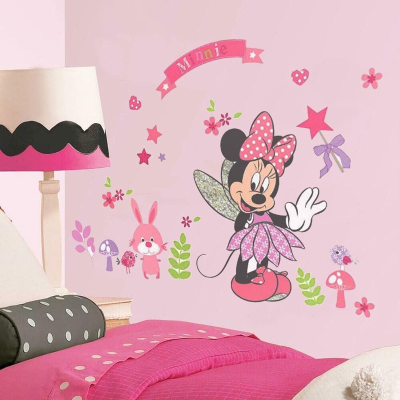 SchwartsCount Large Mickey and Minnie Mouse Wall Decals for Kids Baby Bedroom Nursery Disney Mirror Window Walls Stickers Removeable Vinyl Cartoon Peel and Stick Minnie Pink