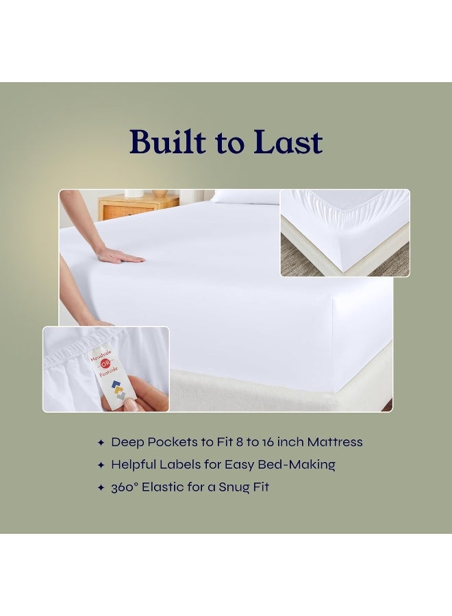 California Design Den California King Bed Sheet, Soft 100% Cotton Cooling Sheets Deep Pockets Snug Fit Elastic, 500 Thread Count, 4-Pc Bedsheet Set, Beats Egyptian Cotton Claim (Solid - Pure White) - Image 4