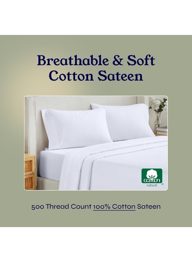 California Design Den California King Bed Sheet, Soft 100% Cotton Cooling Sheets Deep Pockets Snug Fit Elastic, 500 Thread Count, 4-Pc Bedsheet Set, Beats Egyptian Cotton Claim (Solid - Pure White) - Image 2