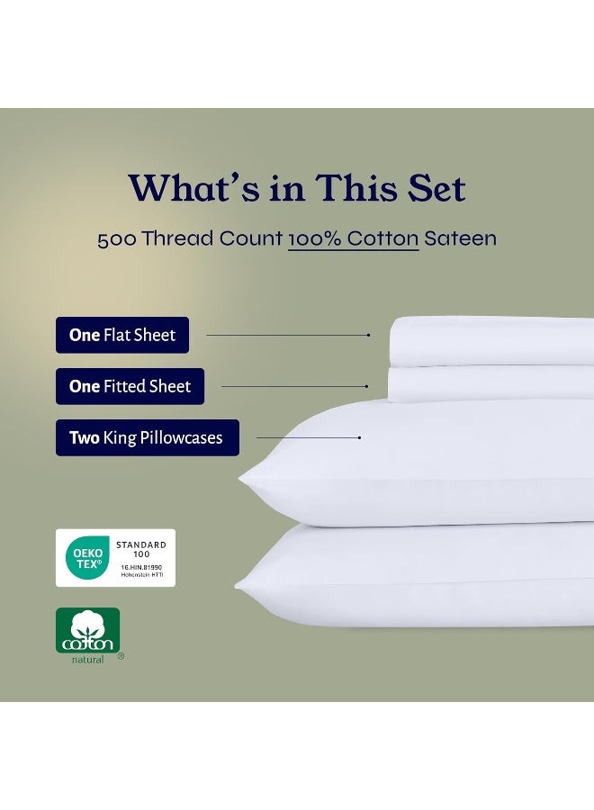 California Design Den California King Bed Sheet, Soft 100% Cotton Cooling Sheets Deep Pockets Snug Fit Elastic, 500 Thread Count, 4-Pc Bedsheet Set, Beats Egyptian Cotton Claim (Solid - Pure White) - Image 3