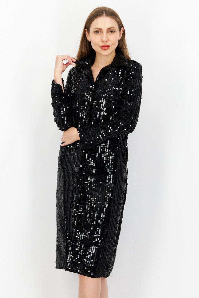 RIVER ISLAND Women Sequins Midi Dress, Black - Image 1