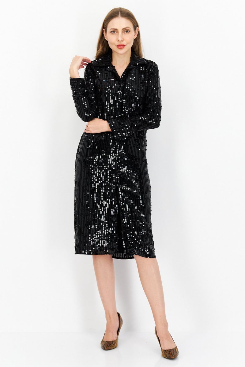 RIVER ISLAND Women Sequins Midi Dress, Black - Image 3