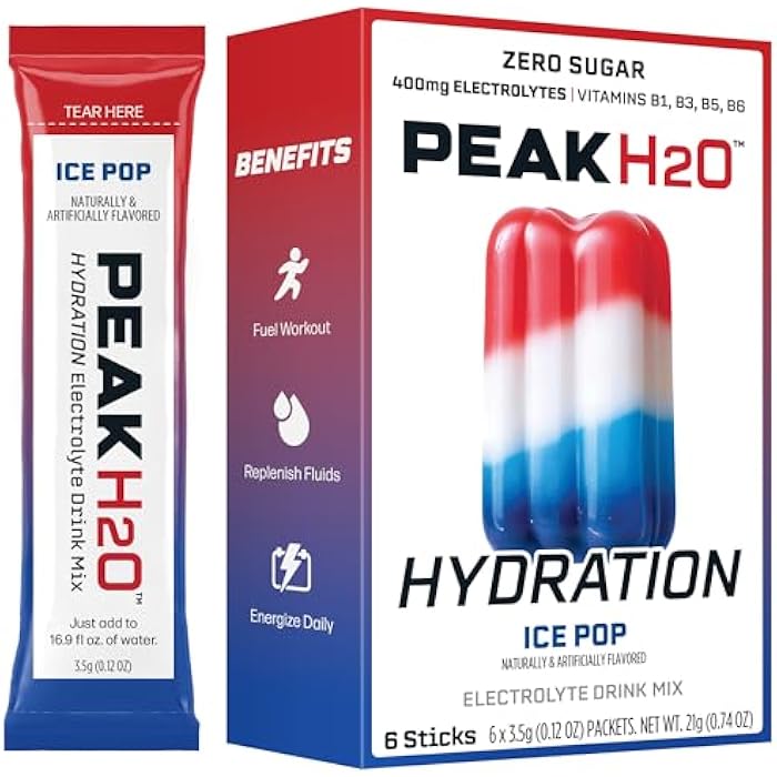 Juicy Mixes PeakH20 Electrolytes Powder Hydration Packets | Ice Pop | 72 Servings | Sugar Free Water Flavor Packets for Workout Recovery - Image 1